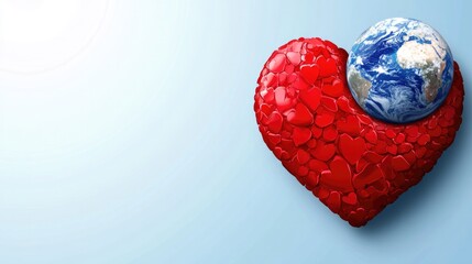 Concept of world heart day , Vector art of a red heart with a globe in the upper right corner of the heart, illustration , Generative AI