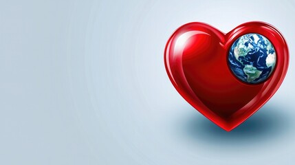 Concept of world heart day , Vector art of a red heart with a globe in the upper right corner of the heart, illustration , Generative AI