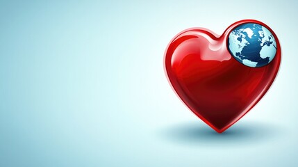 Concept of world heart day , Vector art of a red heart with a globe in the upper right corner of the heart, illustration , Generative AI