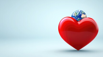 Concept of world heart day , Vector art of a red heart with a globe in the upper right corner of the heart, illustration , Generative AI