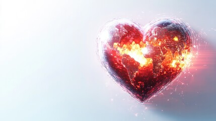 Concept of world heart day, A red heart on a futuristic white world map background, Generative AI