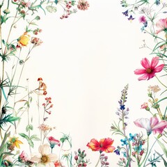 Watercolor Wildflowers Frame Delicate Botanical Illustration