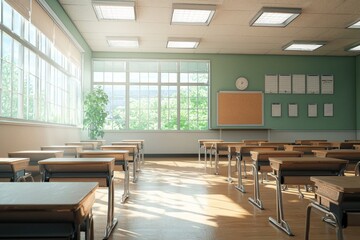 Fototapeta premium Empty School Classroom Interior created with Generative AI