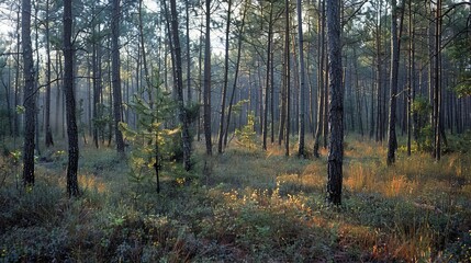 Fototapeta premium The scent of pine and earth fills the air in the forest, creating a calming, natural fragrance