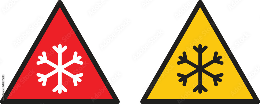 Aufkleber red and yellow snow warning sign . snowfall icon . snowflake caution icon vector
