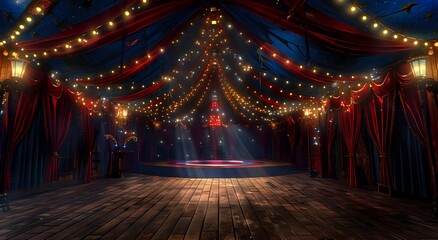 Obraz premium Circus Tent Stage with Red Curtains Awaits Performance Under the Big Top