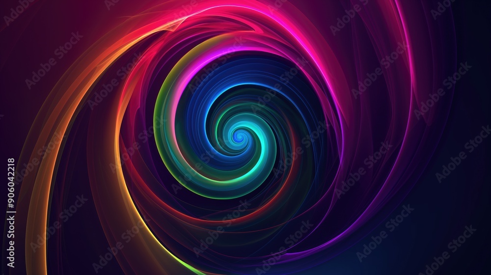 Poster vibrant, glowing lines of light swirl in a hypnotic vortex, creating a mesmerizing abstract design