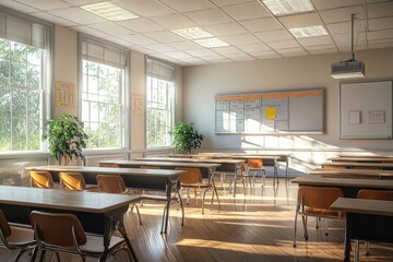 Fototapeta premium Empty School Classroom Interior created with Generative AI