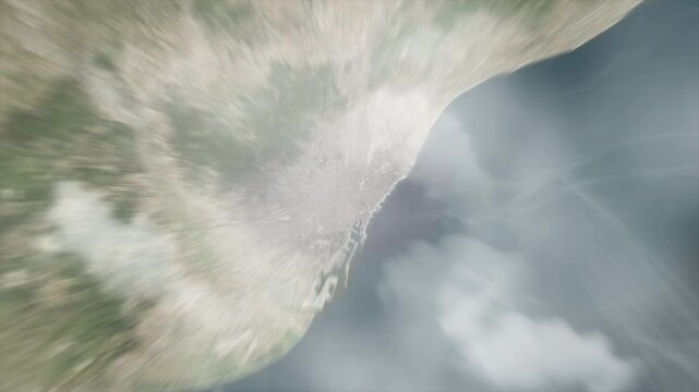 Earth zoom from space on Barcelona - Spain. And zoom out through clouds and atmosphere into space. Satellite view.