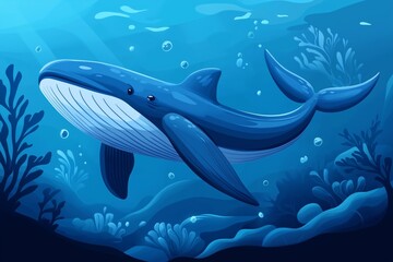 Naklejka premium illustration of a majestic blue whale swimming gracefully in the deep blue ocean.