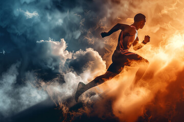  Intense action shot of isolated runner on dramatic sport background