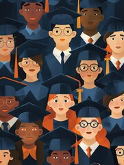 Obraz premium Graduation ceremony, students in caps and gowns, flat design illustration