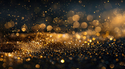 Obraz premium A photo of glittery gold sparkles on a black background. Concept of luxury and opulence, with the gold glitter representing wealth and extravagance