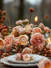 Valentine's Day surprise proposal scene with a beautiful ring, flowers, and a romantic setting