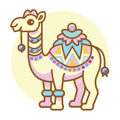 Cartoon Camel with Colorful Decorated Saddle