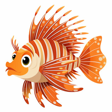 orange cartoon lionfish swimming white background clip art preview