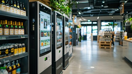 Modern Grocery Store with Digital Ordering Kiosks