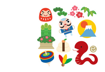 2025年 巳年の縁起物 年賀状 /横04・文字なし