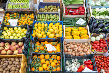 Great choice of fruits and vegetables for sale at a market