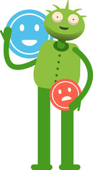 Cute Monster Character and Emoticon Sign
