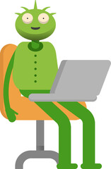 Cute Monster Character Working on Laptop
