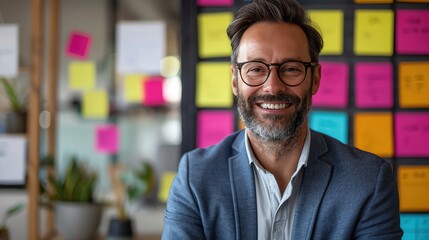 Obraz premium CEO presenting a visionary strategy, rightaligned, pastel background, high resolution, more clarity with clear light and sharp focus , high detailed ,