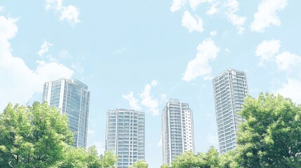 Obraz premium minimalist cityscape rendered in a delicate watercolor style.