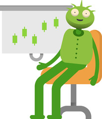 Cute Monster Character Presenting Candlestick Chart
