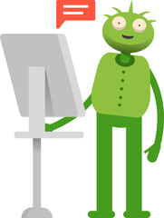 Cute Monster Character Working on Computer
