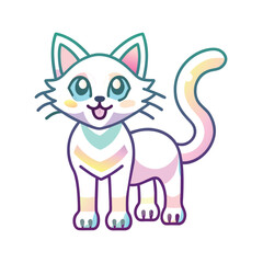 Cartoon Illustration of a Pastel Rainbow Cat