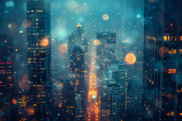 Obraz premium Nighttime Cityscape with Bright Lights and Tall Buildings