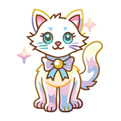 Obraz premium A Cartoon Cat with Rainbow Fur and a Bow