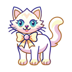 Fototapeta premium Cartoon Cat with Big Eyes and a Yellow Bow