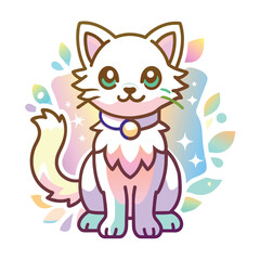 Obraz premium Adorable Cartoon Cat with Rainbow Background
