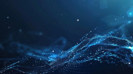 Abstract background with polygonal lines and dots on dark blue, technology or digital marketing concept. Illustration