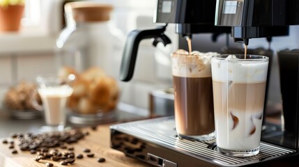 Write about the versatility of a coffee machine that brews both hot and cold beverages