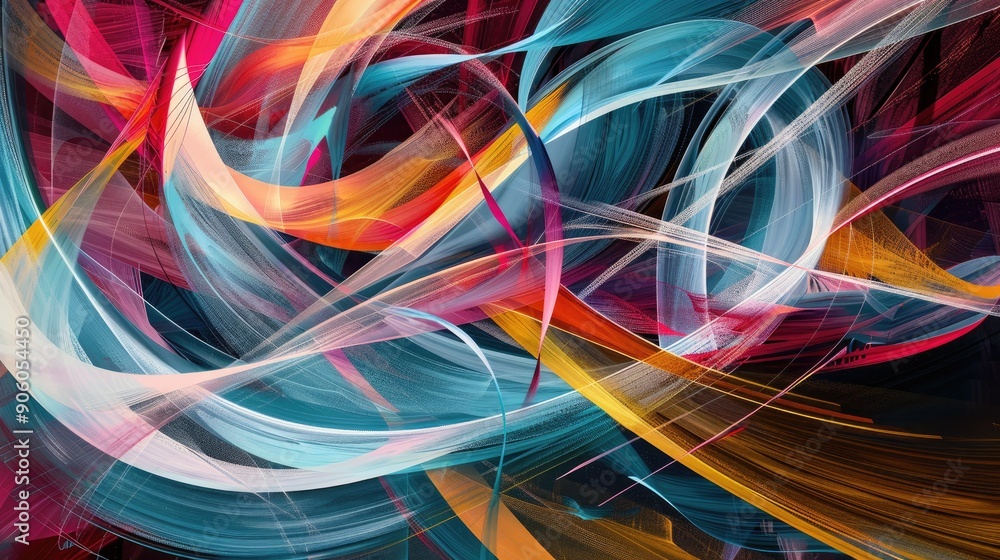 Poster paintings in a digital structure with colorful abstract lines