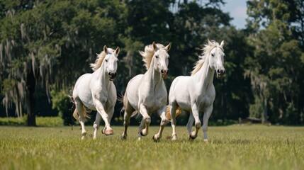 Obraz premium Horses are running on the beach in the afternoon