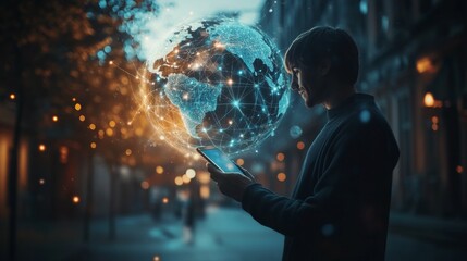 Fototapeta premium Connecting businesses digitally using tablet with global internet network in business communication