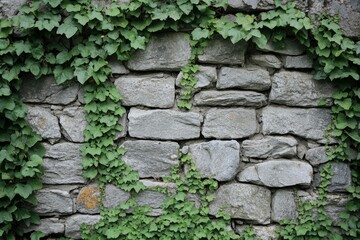 Stone wall covered in vines, cut out, ai
