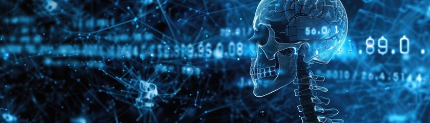 Skeleton with genetic code overlay, symbolizing individuality and DNA, [Skeleton, Genetic Code], [Concept: Unique Identity]