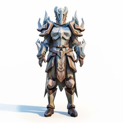 3D Render, Low Poly style of a fantasy elf warrior's enchanted armor set, on isolated white background