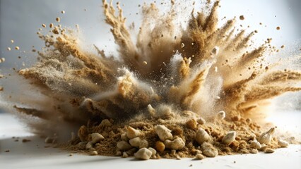 Fototapeta premium A Sand Explosion in Mid-Air Creating a Dramatic, Abstract Pattern