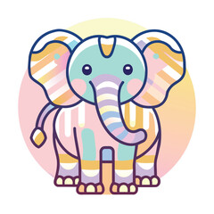 Fototapeta premium Cartoon Illustration of a Colorful Elephant with Striped Ears