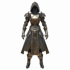 Fototapeta premium 3D Render, Low Poly style of a medieval princess's royal armor set, on isolated white background