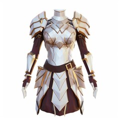 3D Render, Low Poly style of a medieval princess's royal armor set, on isolated white background