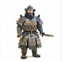 3D Render, Low Poly style of a Mongolian warrior's lamellar armor set, on isolated white background, Generative AI