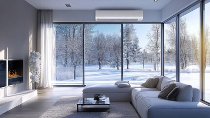 Cozy Winter Setting: Efficient Heat Pump Providing Warmth and Comfort at Home
