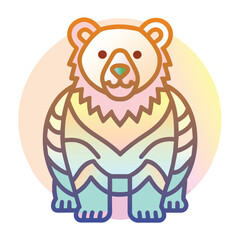 Cartoon Illustration of a Colorful Bear with Striped Pattern