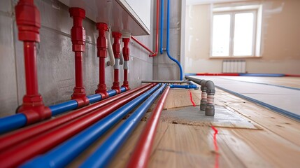 Naklejka premium installation of pipes for floor heating